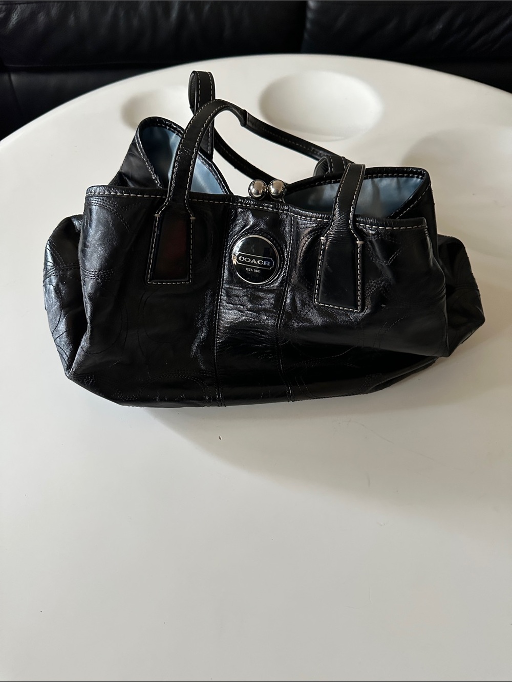 Coach Black Leather Satchel with Silver Hardware